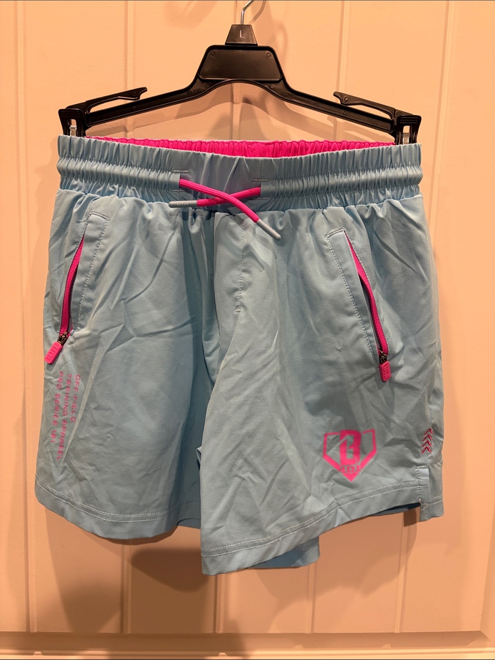 Light Blue boy’s Athletic Shorts with Pink Accents